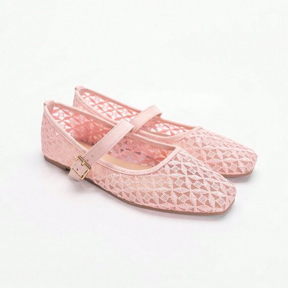 Pink Elegant Square Toe Slip-On Flat Shoes - Picture 2 of 6
